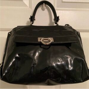 Salvatore Ferragamo Gancini satchel Elegant Black Patent Leather Crossbody Purse